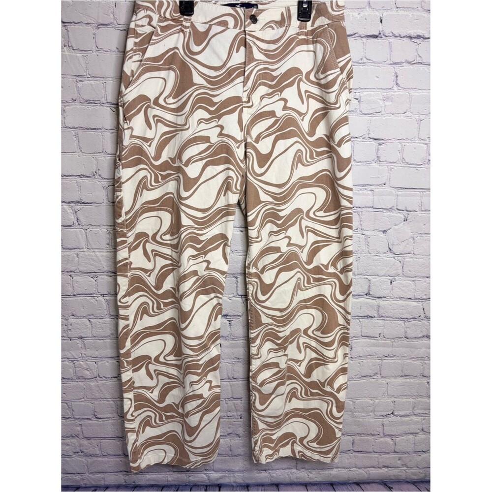 Hollister Ultra High Rise Dad Jean 90s Y2K Cream Brown Swirl Utility Jeans 11R
